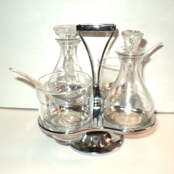 Cruet and Condiment Set Caddy Stainless Steel 60s Milbern Mid Century Vintage - Picture 1 of 6